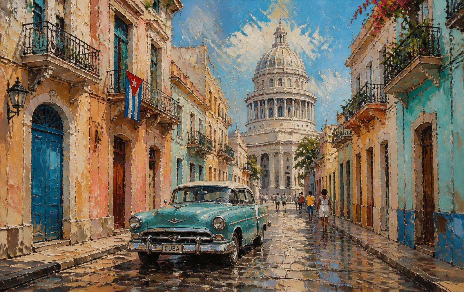 Impressionist painting of colorful Havana
